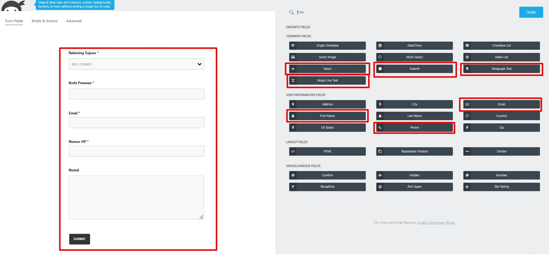 cara install ninja form WordPress 6